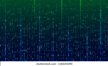 Ein Stream von binärem Matrix-Code auf dem Bildschirm. Nummern der Computermatrix. Das Konzept der Codierung, Hacker oder Mining von Kryptowährung Bitcoin. Vektorgrafik.