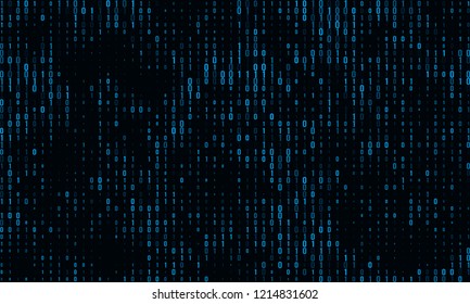 A stream of binary matrix code on the screen. numbers of the computer matrix. The concept of coding, hacker or mining of crypto-currency bitcoin. Vector illustration.