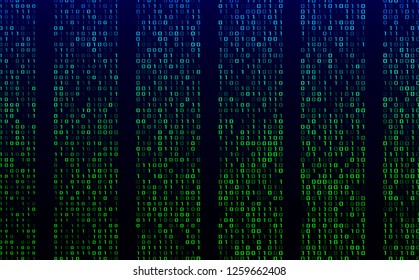 A stream of binary matrix code on the screen. numbers of the computer matrix. The concept of coding, hacker or mining of crypto-currency bitcoin. Vector illustration. - Vector