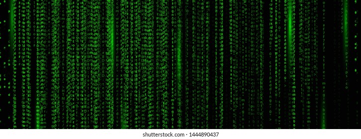 A stream of binary matrix code on the screen. numbers of the computer matrix. The concept of coding, hacker or mining of crypto-currency bitcoin. Vector illustration.