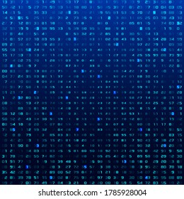 A stream of binary matrix code on the screen. numbers of the computer matrix. The concept of coding, hacker or mining of crypto-currency bitcoin. Vector illustration.
