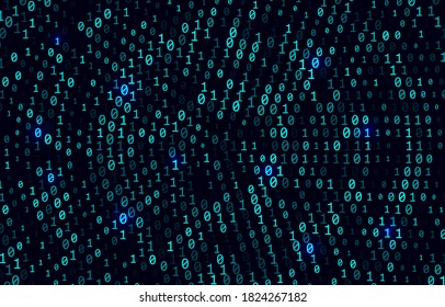 A stream of binary matrix code on the screen. numbers of the computer matrix. The concept of coding, hacker or mining of crypto-currency bitcoin. Vector illustration.