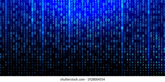 A stream of binary matrix code on the screen. numbers of the computer matrix. The concept of coding, hacker or mining of crypto-currency bitcoin. Vector illustration.