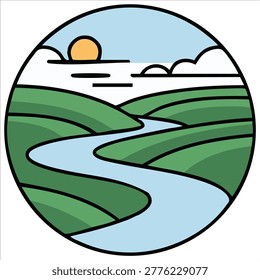 Stream as Body of Surface Water Flowing Among Banks of Channel Vector Illustration