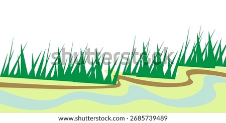 Stream as Body of Surface Water Flowing Among Banks of Channel Vector Illustration