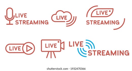 Stream broadcast online meeting icon. Set of live streaming icons. Set of Live broadcasting icons. Button, red symbols for news, TV, movies, shows. Vector