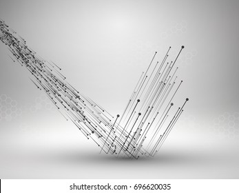 Stream of connected lines and dots bouncing off the floor. Connection concept. Technology background. Vector illustration.