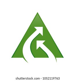 Stream Connection Double Arrow Green Triangle Symbol Logo Design