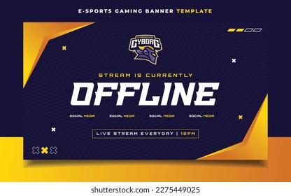 Stream is Currently Offline Gaming Banner Flyer with Cyborg Mascot Character Logo for Social Media Template