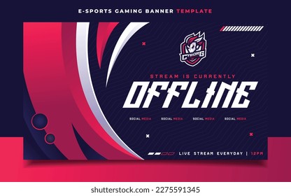 Stream is Currently Offline Gaming Banner Flyer with Cyborg Mascot Character Logo for Social Media Template