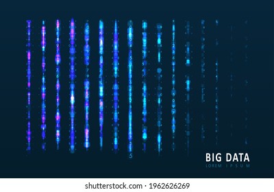 Stream of encoded data. Abstract digital code visualization. Artificial intelligence and machine learning. Big data code representation.