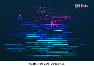 Stream of encoded data. Abstract digital code visualization. Artificial intelligence and machine learning. Big data code representation.