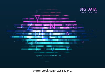 Stream of encoded data. Abstract digital code visualization. Artificial intelligence and machine learning. Big data code representation.