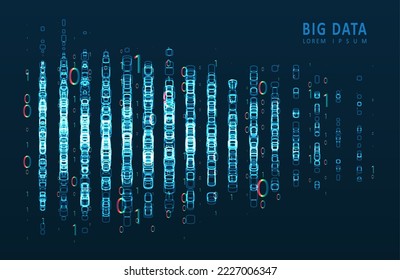 Stream of encoded data. Abstract digital code visualization. Artificial intelligence and machine learning. Big data code representation. 
