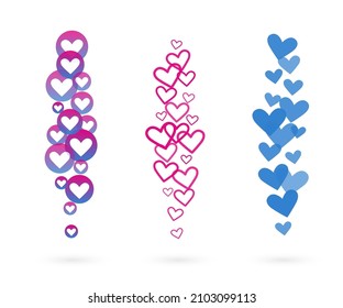 Stream of flying hearts. Like elements for social media live translation. Vector illustration.