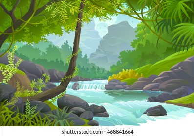 Stream of fresh water flowing through a tropical rain forest