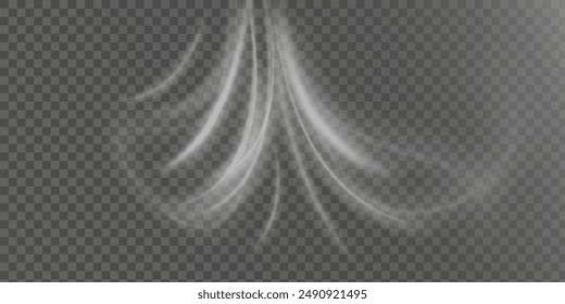 Stream of fresh wind png. Imitation of the exit of cold air from the air conditioner. Cold winter wind texture. Holiday vector blizzard. Christmas effect of a cold blizzard. Vector PNG