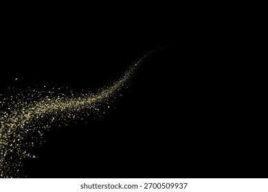 Stream of glowing gold glitter particles fading into darkness, ideal for festive or fantasy themes.