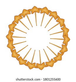 Stream gold stars on a white background. Christmas Wreath Decorated with Gold Stars. For the design of children s clothing, textiles, cards, stickers, stickers