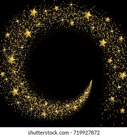 stream of golden stars and particles on a black background