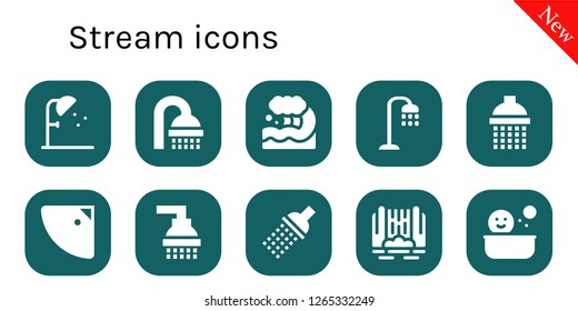  stream icon set. 10 filled stream icons. Simple modern icons about  - Shower, Wave, Waterfall