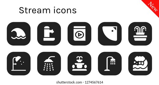  stream icon set. 10 filled stream icons. Simple modern icons about  - Wave, Fountain, Media player, Shower
