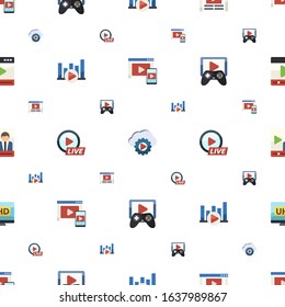 stream icons pattern seamless. Included editable flat Adaptive Streaming, Streaming service, Video blog, Bitrate, Live Event Streaming icons. stream icons for web and mobile.