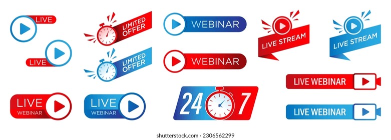 Stream icons set. Broadcast buttons set. Vector illustration