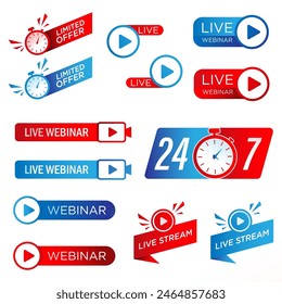 Stream icons set. Broadcast buttons set. Vector illustration