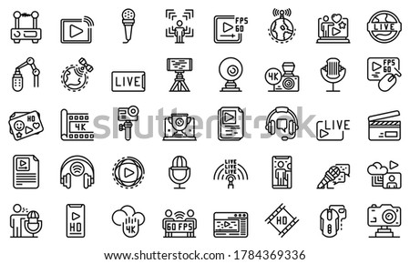 Stream icons set. Outline set of stream vector icons for web design isolated on white background