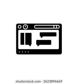 Stream Layout with Timer and Chat Blocks Icon, Black Filled Streaming Platform Symbol