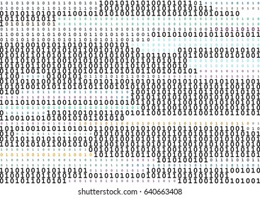 Stream line binary code black and white background with two binary digits, 0 and 1 isolated on a white background. Computer coding, hacker, encryption concept. Halftone vector illustration.
