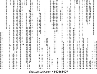 Línea de flujo código binario fondo blanco y negro con dos dígitos binarios, 0 y 1 aislados en un fondo blanco. Codificación de computadoras, hacker, concepto de encriptación. Ilustración vectorial de semitono.