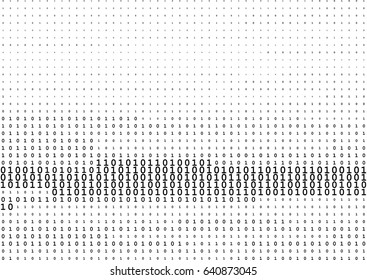 Stream line binary code black and white background with two binary digits, 0 and 1 isolated on a white background. Computer coding, hacker, encryption concept. Halftone vector illustration.