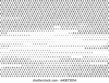 Stream line binary code black and white background with two binary digits 0 and 1 isolated on a white background. Computer coding, hacker, encryption concept. Halftone vector illustration.