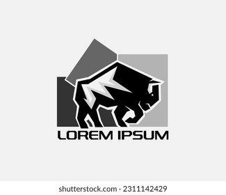 stream line rampage bison logo design template illustration inspiration