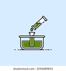 A stream of liquid being carefully poured into a test tube, representing precision and scientific experimentation in a laboratory setting