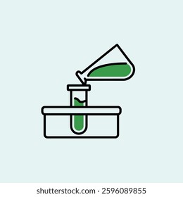 A stream of liquid being carefully poured into a test tube, representing precision and scientific experimentation in a laboratory setting