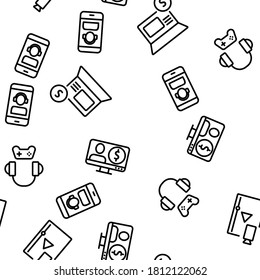 Stream Live Video Vector Seamless Pattern Thin Line Illustration