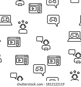 Stream Live Video Vector Seamless Pattern Thin Line Illustration