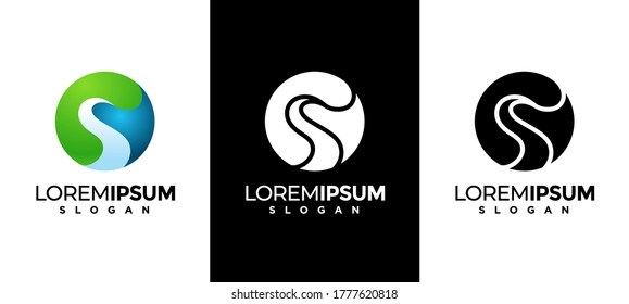 Stream Logo Vector, Letter C & S Icon. River Flow Symbol Illustration In Three Version Designs