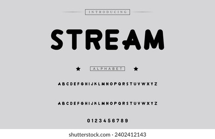 Stream Modern Fett Font. Sans Serif Font. Regular Italic Uppercase Kleinschreibung Große Typografie Alphabet Schriftarten für Mode, Sport, Technologie, Digital, Film, Logo-Design, Vektorgrafik
