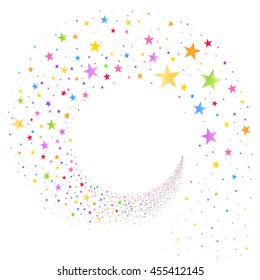 stream of multicolored stars on a white background