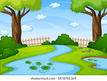 Stream in the nature park scene illustration