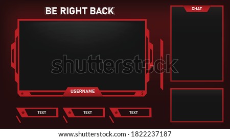 Stream overlay Be Right Back Screen Red and Black theme with Panel and Chat Box, Vector Illustration