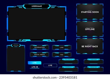 Stream overlay panel design template. Futuristic digital streaming screen interface. Live video, online game stream. Vector illustration