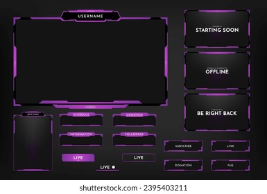 Stream overlay panel design template. Futuristic digital streaming screen interface. Live video, online game stream. Vector illustration