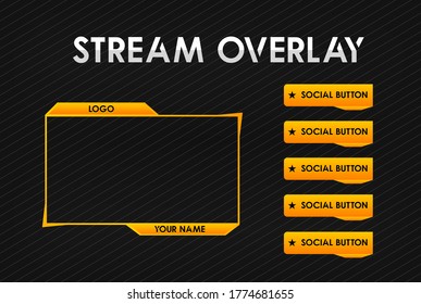 Stream Overlay With Panels, Cam, Yellow And Black Theme, Gaming Stream Vector Illustration