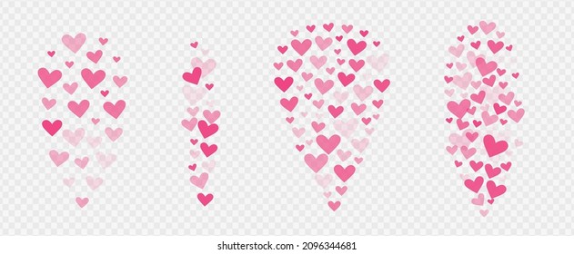 Stream of pink flying hearts. Like elements for social media live translation. Vector illustration.