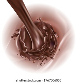 Stream of pouring chocolate on a light background